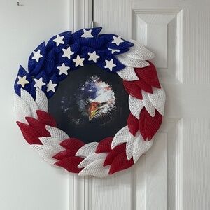4th of July Wreath Patriotic Decor - Handmade - 17"x‎ 17" NEW.
